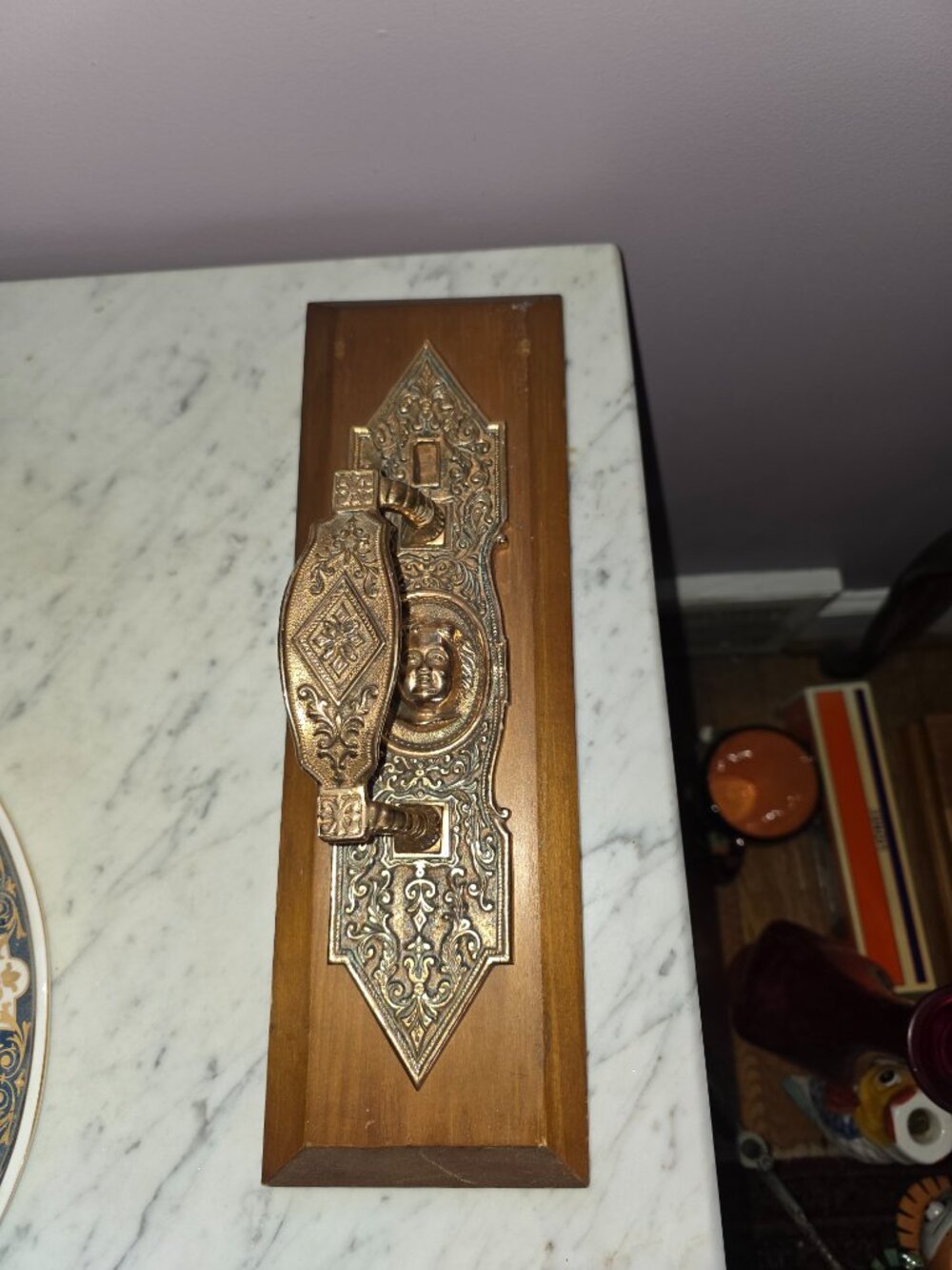Vintage Victorian Ornate Brass Cherub Door Hardware Architectural Wall Decor - Picture 2 of 10